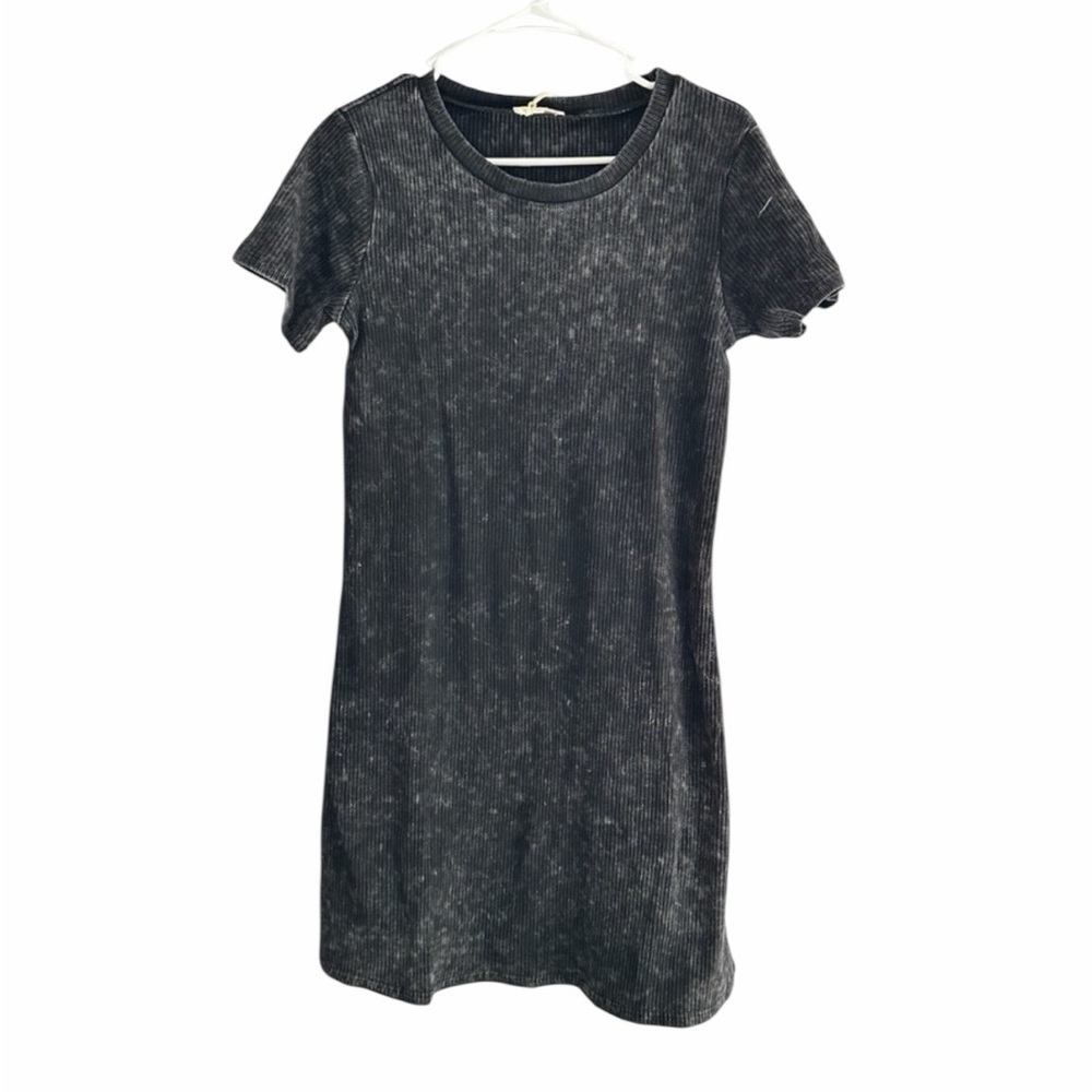 Mystree Ribbed Tee Dress Woman’s Medium NWT Black Casual Tie Dye Ribbed Summer